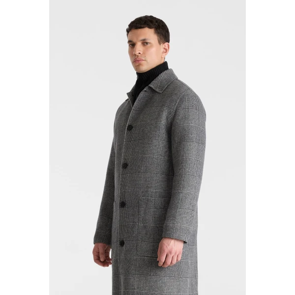 Mackage Beckett-PL Double Face Wool Balmacaan Coat in Black-Cream