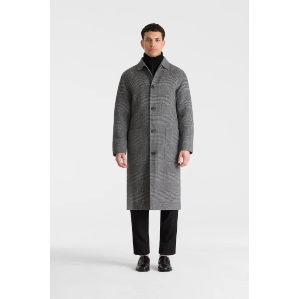 Mackage Beckett-PL Double Face Wool Balmacaan Coat in Black-Cream