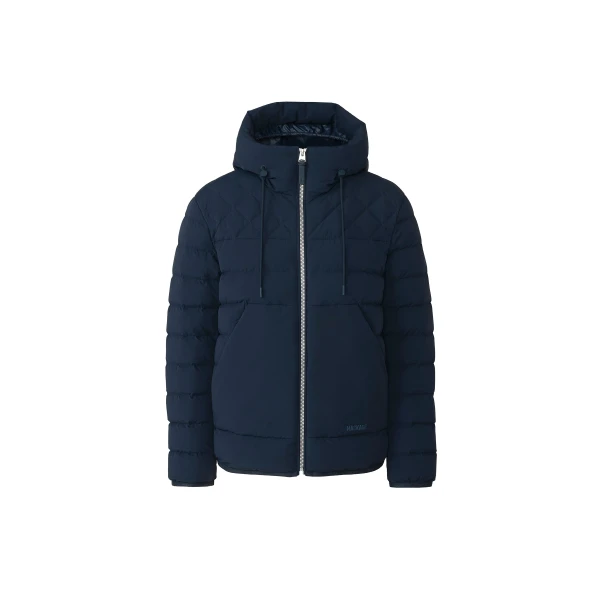Bergen Quilted Down Hooded Jacket in Marine Blue