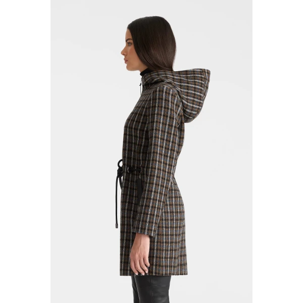 blithe-stp wool and leather belt coat marine blue multi
