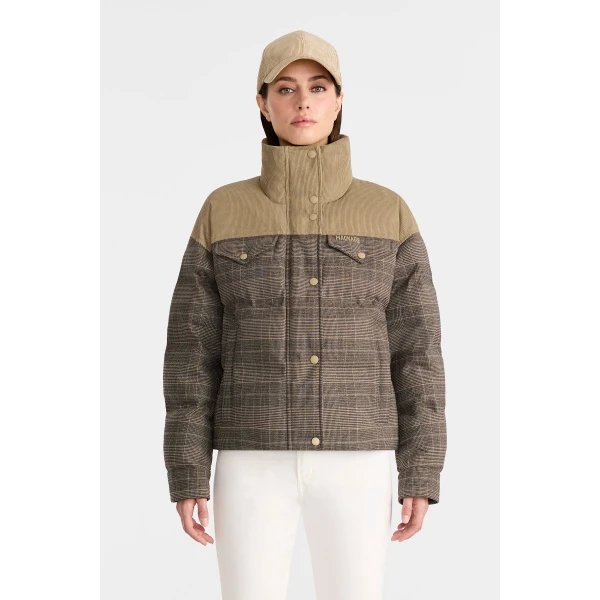 brigit-gc glencheck down jacket taupe