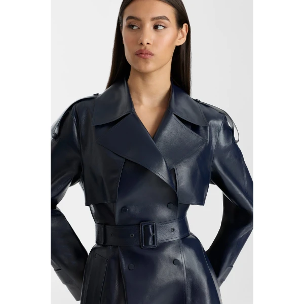 Mackage Carmela Leather Trench in Marine Blue