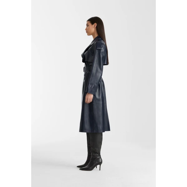 Mackage Carmela Leather Trench in Marine Blue