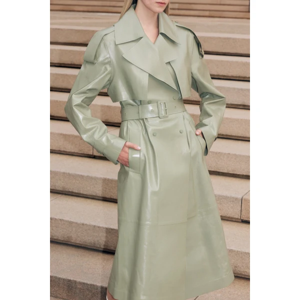 Mackage Carmela Leather Trench in Matcha