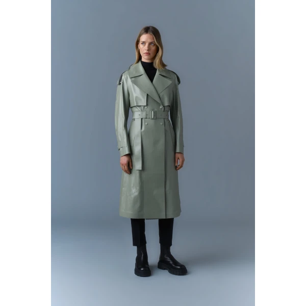 Mackage Carmela Leather Trench in Matcha