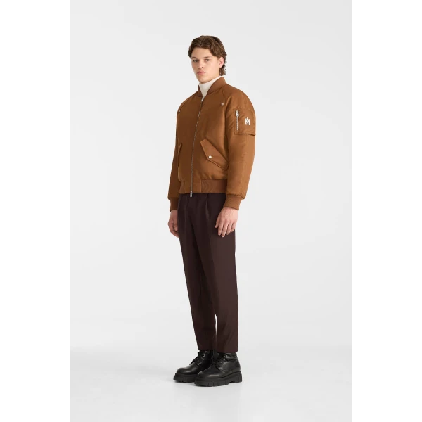 Mackage Carmelo Satin Aviator Jacket in Earth Brown