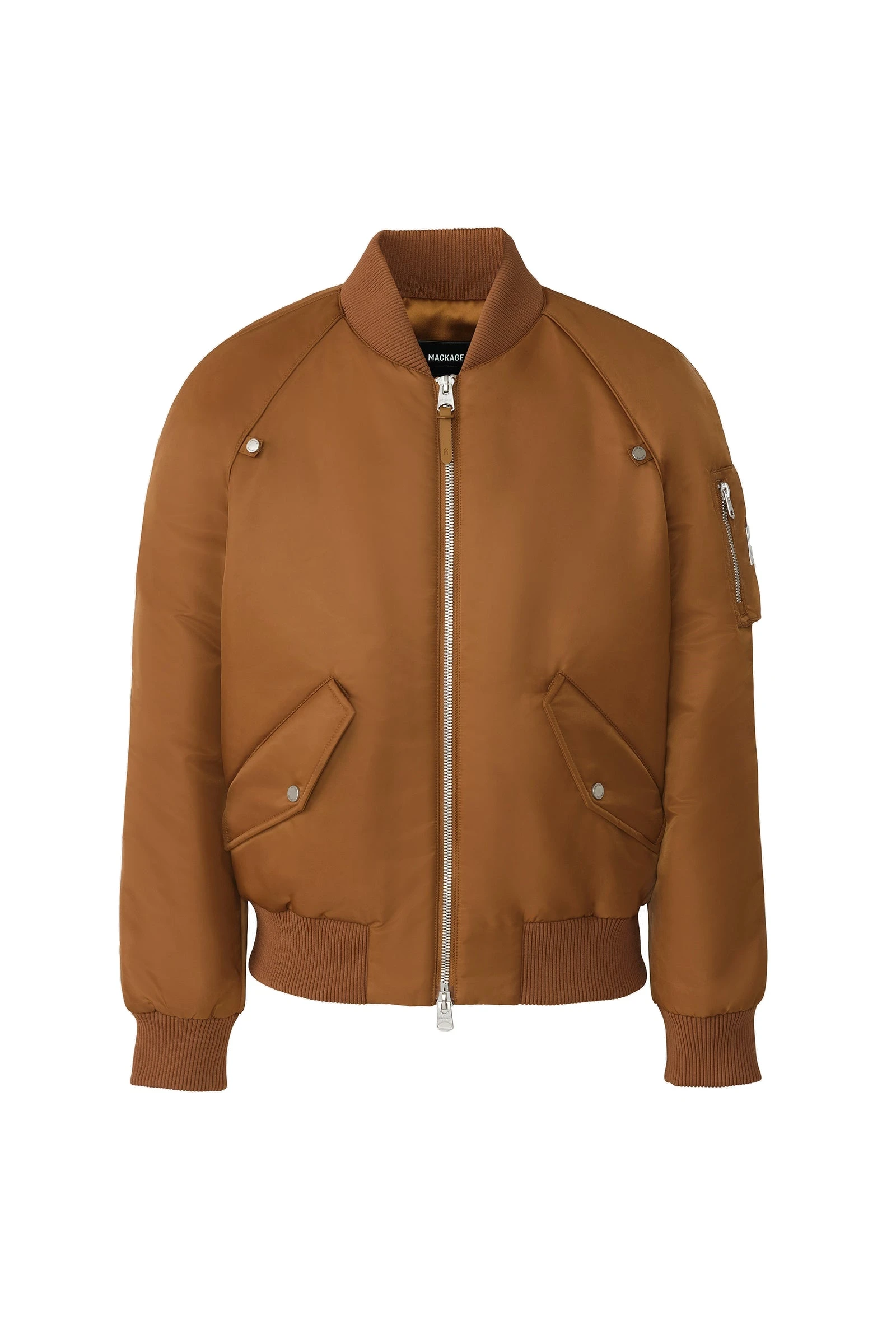Mackage Carmelo Satin Aviator Jacket in Earth Brown Mackage Carmelo Satin Aviator Jacket in Earth Brown