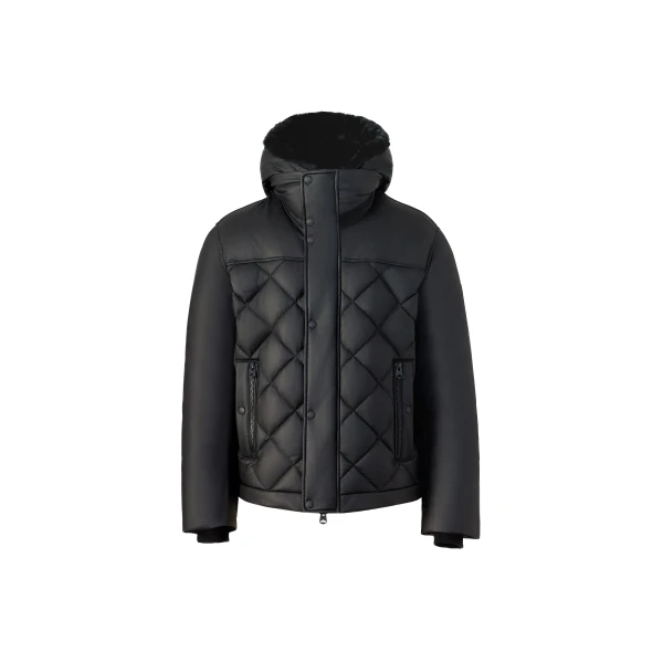 Cash Diamond-Quilted Leather Jacket in Black