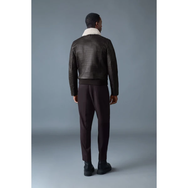 Mackage Chance-NV Croc-Embossed Leather Jacket in Coffee