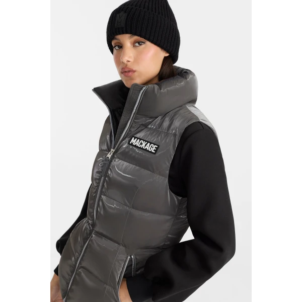 Mackage Chaya-GLO High-Gloss Shell Down Vest in Carbon