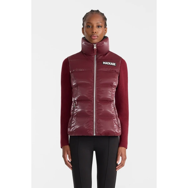 Mackage Chaya-GLO High-Gloss Shell Down Vest in Garnet
