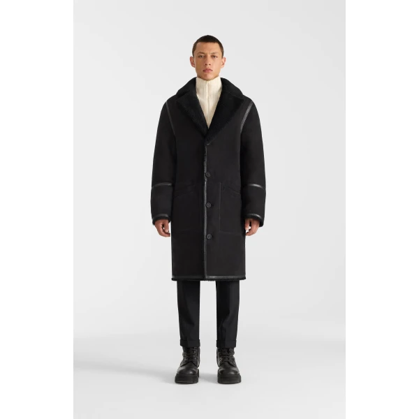 Mackage Clyde Reversible Shearling Coat in Black-Black