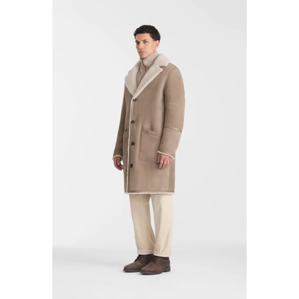 Mackage Clyde Reversible Shearling Coat in Truffle-Taupe