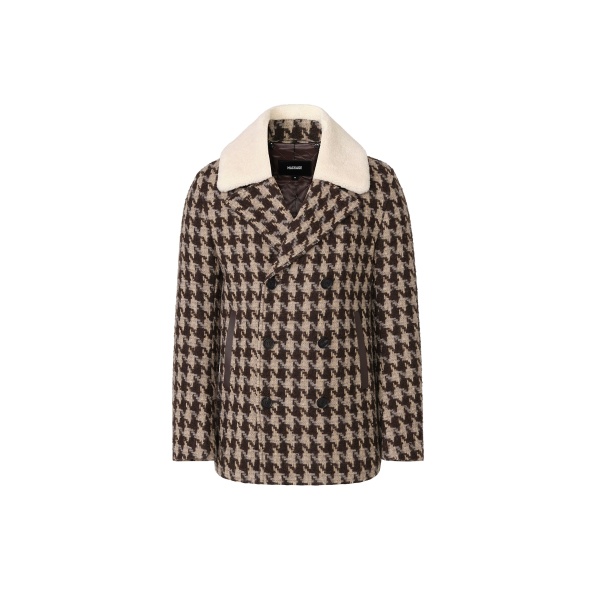 Mackage Cole-BHT Houndstooth Patterned Wool Peacoat in Coffee