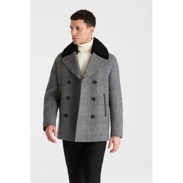 Mackage Cole-PL Double-Breasted Wool Peacoat in Black-Cream