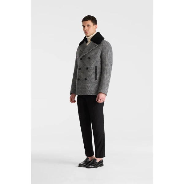 Mackage Cole-PL Double-Breasted Wool Peacoat in Black-Cream