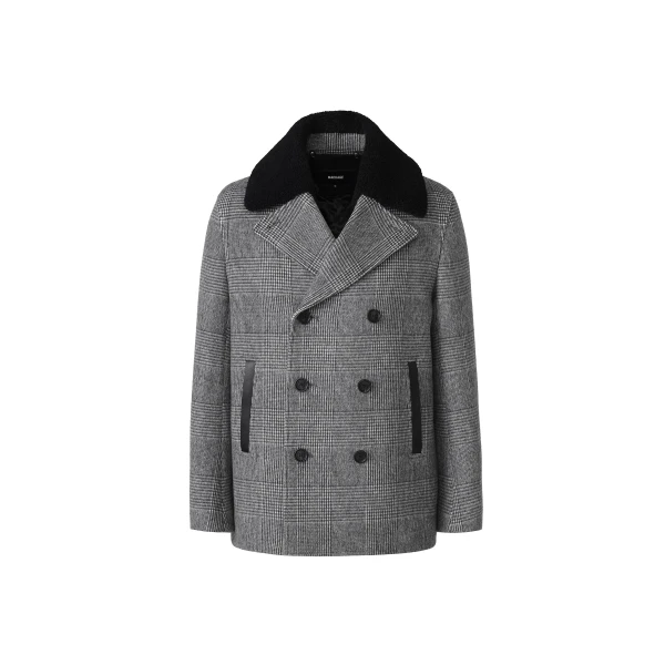 Cole-PL Double-Breasted Wool Peacoat in Black-Cream