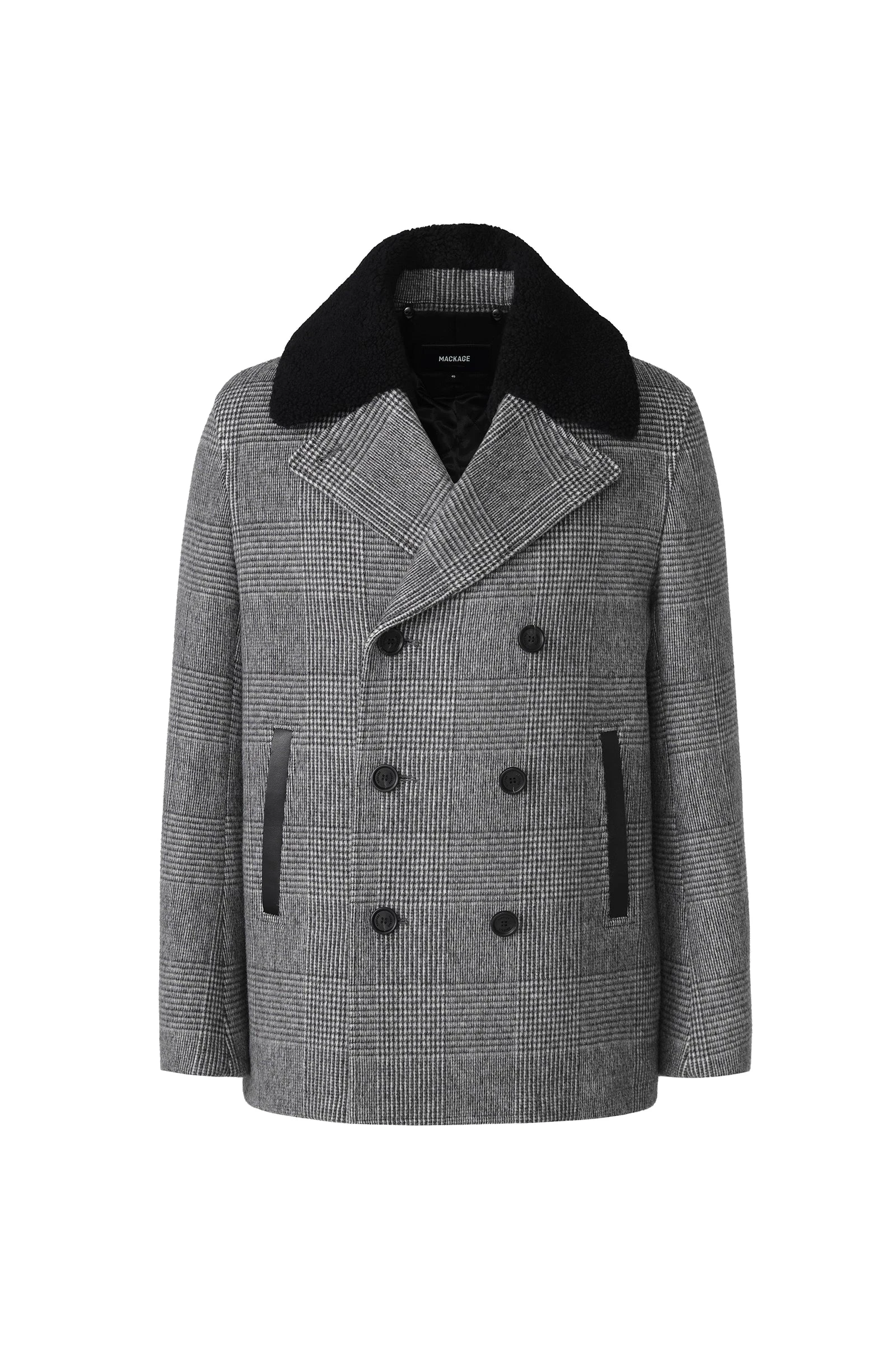 Mackage Cole-PL Double-Breasted Wool Peacoat in Black-Cream Mackage Cole-PL Double-Breasted Wool Peacoat in Black-Cream