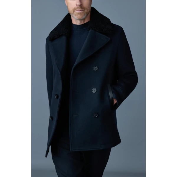 Mackage Cole Wool Double-Breasted Jacket in Navy