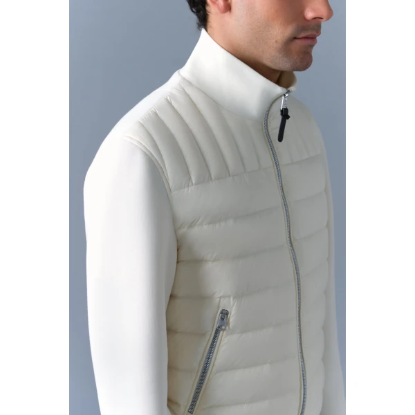 Mackage Collin-R Down Mixed Media Bomber Jacket in Cream