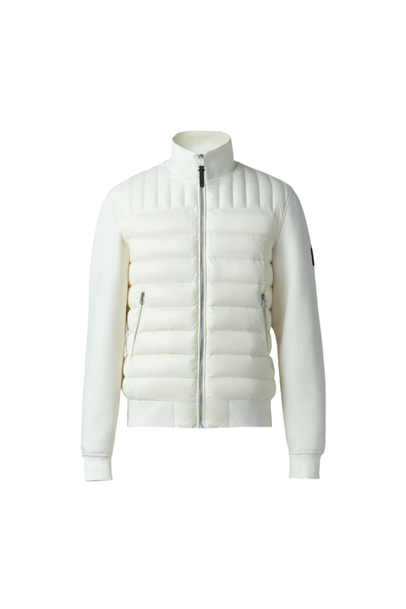 Mackage Collin-R Down Mixed Media Bomber Jacket in Cream Mackage Collin-R Down Mixed Media Bomber Jacket in Cream