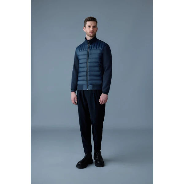 Mackage Collin-R Down Mixed Media Bomber Jacket in Navy