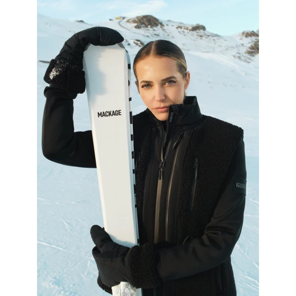 Mackage Dewi 3-In-1 Stretch Bonded Fleece and Teddy Ski Jacket in Black