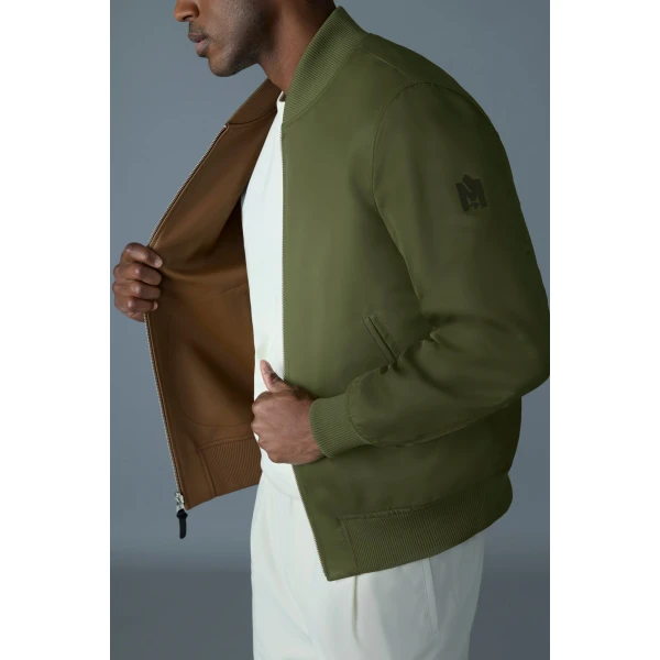 Mackage Easton-SA 2-In-1 Reversible Leather Bomber Jacket in Earth Brown