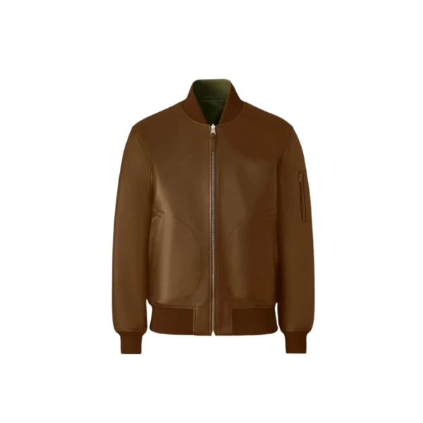 Easton-SA 2-In-1 Reversible Leather Bomber Jacket in Earth Brown