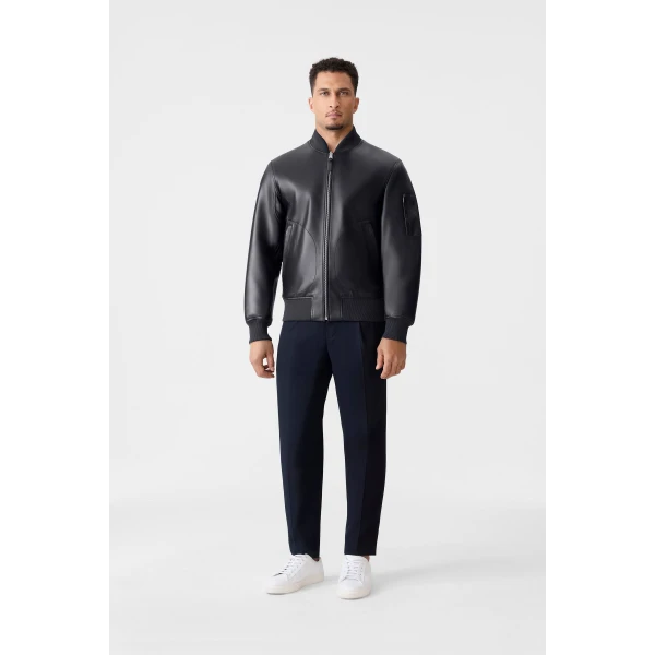 Mackage Easton-SA 2-In-1 Reversible Leather Bomber Jacket in Navy-Mid Grey