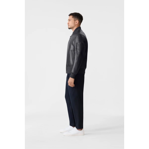 Mackage Easton-SA 2-In-1 Reversible Leather Bomber Jacket in Navy-Mid Grey