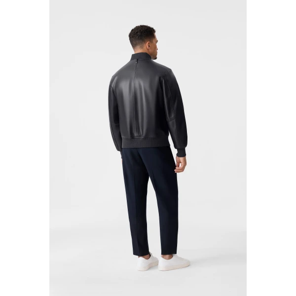 Mackage Easton-SA 2-In-1 Reversible Leather Bomber Jacket in Navy-Mid Grey