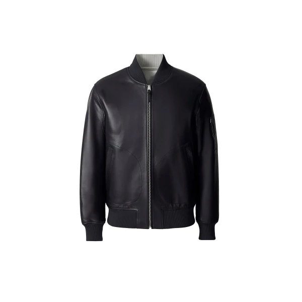 Mackage Easton-SA 2-In-1 Reversible Leather Bomber Jacket in Navy-Mid Grey