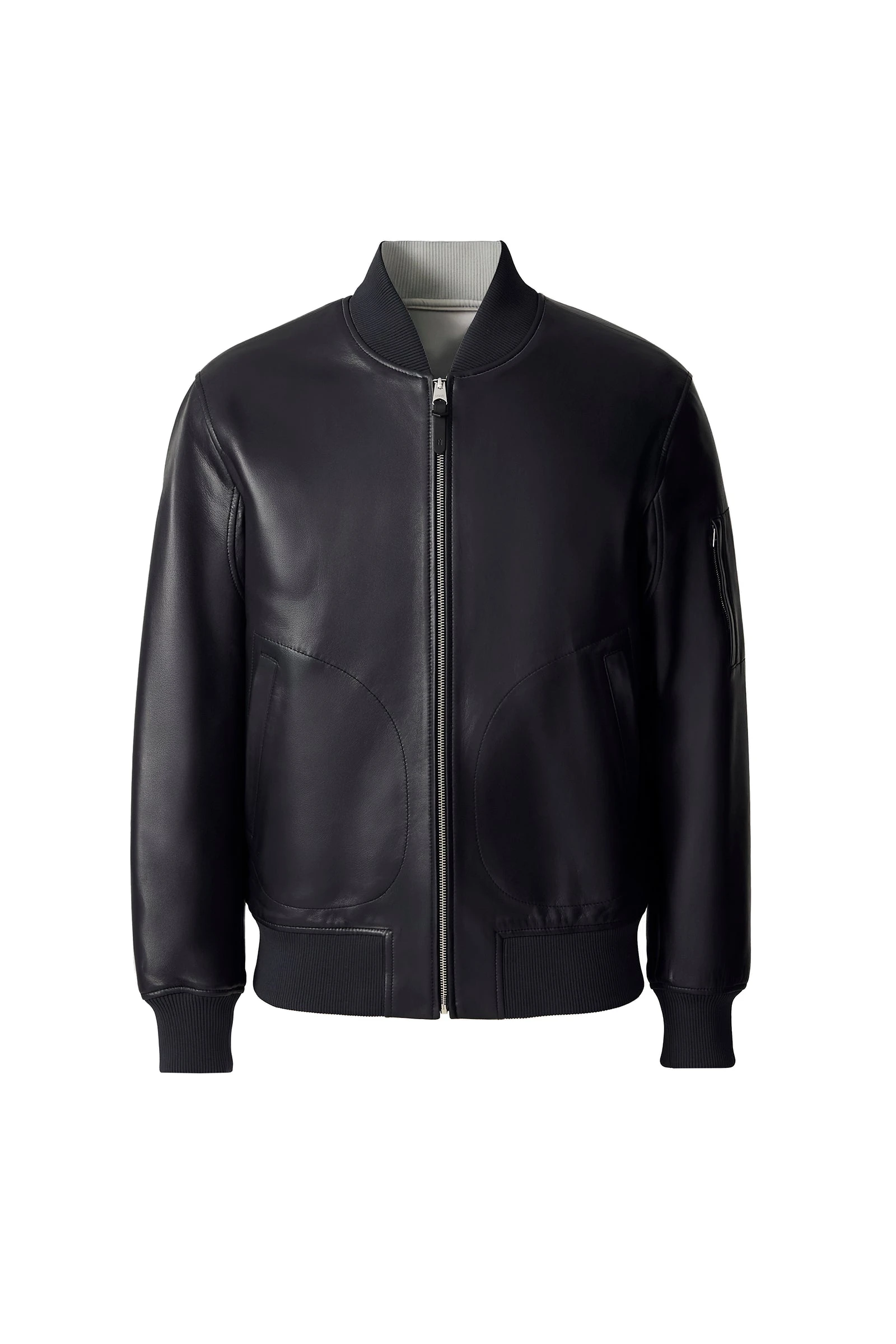 Mackage Easton-SA 2-In-1 Reversible Leather Bomber Jacket in Navy-Mid Grey Mackage Easton-SA 2-In-1 Reversible Leather Bomber Jacket in Navy-Mid Grey