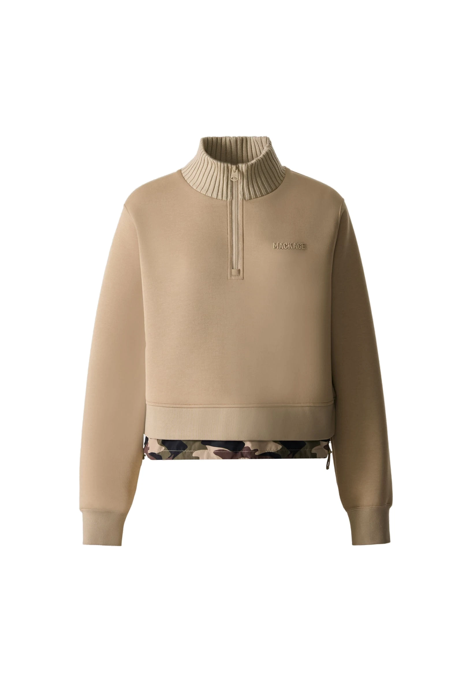 Mackage Elvira Quarter-Zip Cotton Sweatshirt in Light Camel Mackage Elvira Quarter-Zip Cotton Sweatshirt in Light Camel