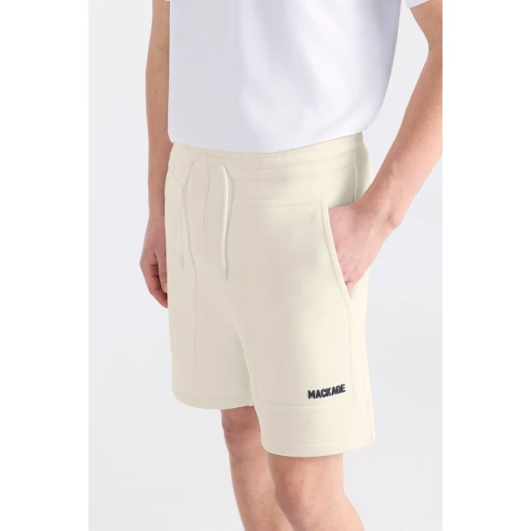 Mackage Elwood-R Double-Face Jersey Shorts in Cream-Navy