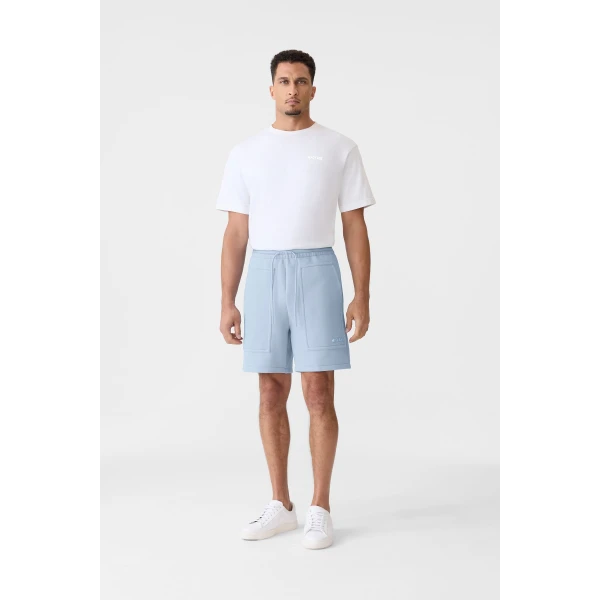 Mackage Elwood-R Double-Face Jersey Shorts in Fog Blue