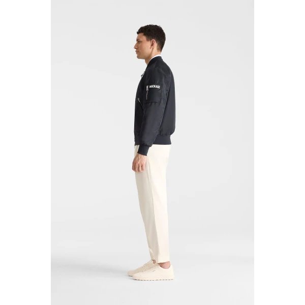 Mackage Emilio-CR Satin Bomber Jacket in Navy