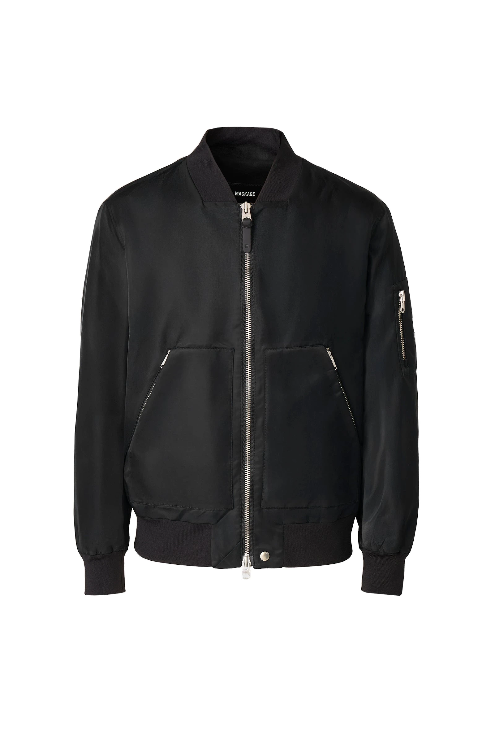 Mackage Emilio Satin Bomber Jacket in Black Mackage Emilio Satin Bomber Jacket in Black