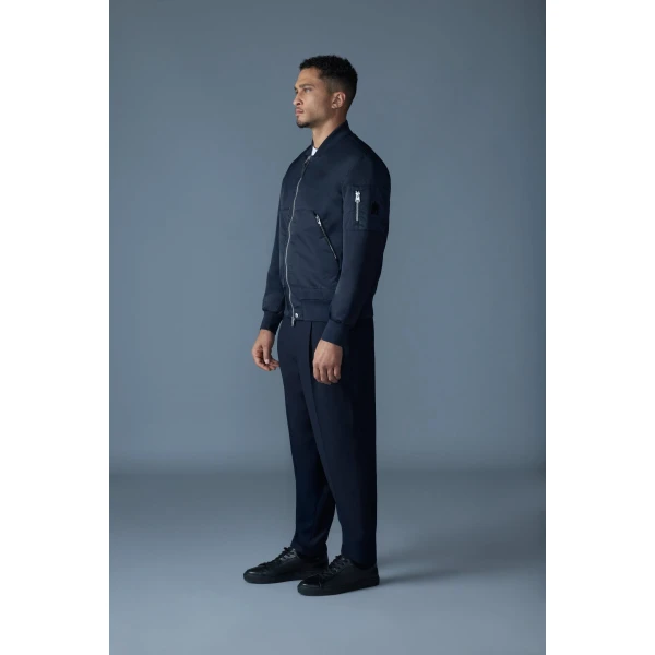Mackage Emilio Satin Bomber Jacket in Navy