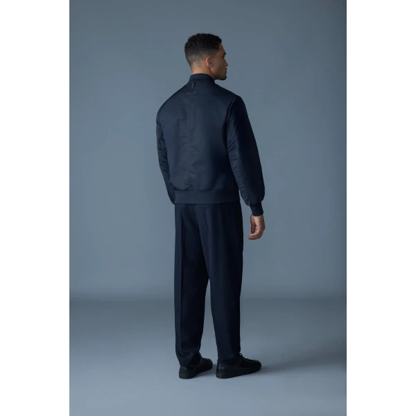 Mackage Emilio Satin Bomber Jacket in Navy