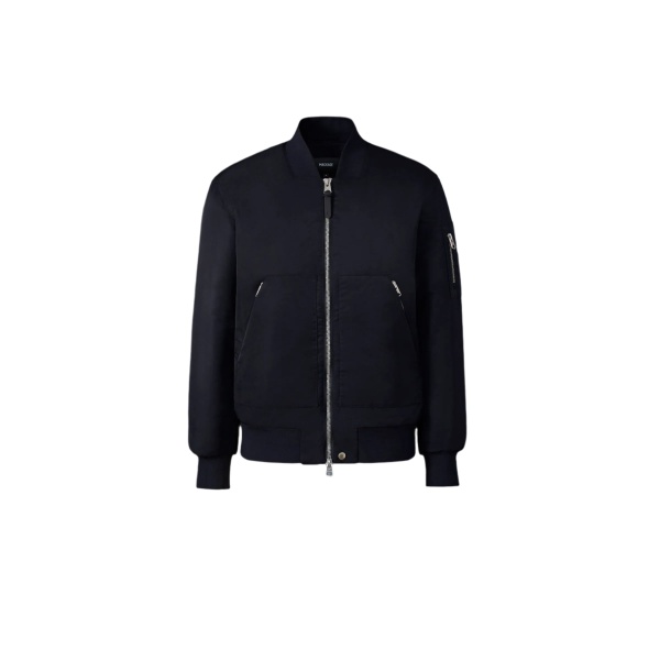 Mackage Emilio Satin Bomber Jacket in Navy