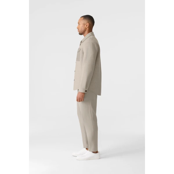 Mackage Emmanuel-HB Double-Face Wool Overshirt in Herringbone in Taupe Mix-Taupe