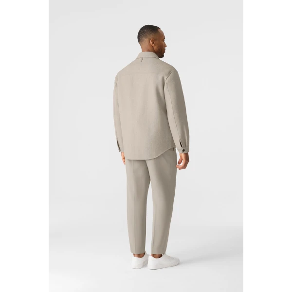 Mackage Emmanuel-HB Double-Face Wool Overshirt in Herringbone in Taupe Mix-Taupe