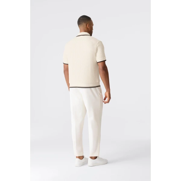Mackage Estaban Crochet Knit Quarter-Zip Polo Shirt in Cream