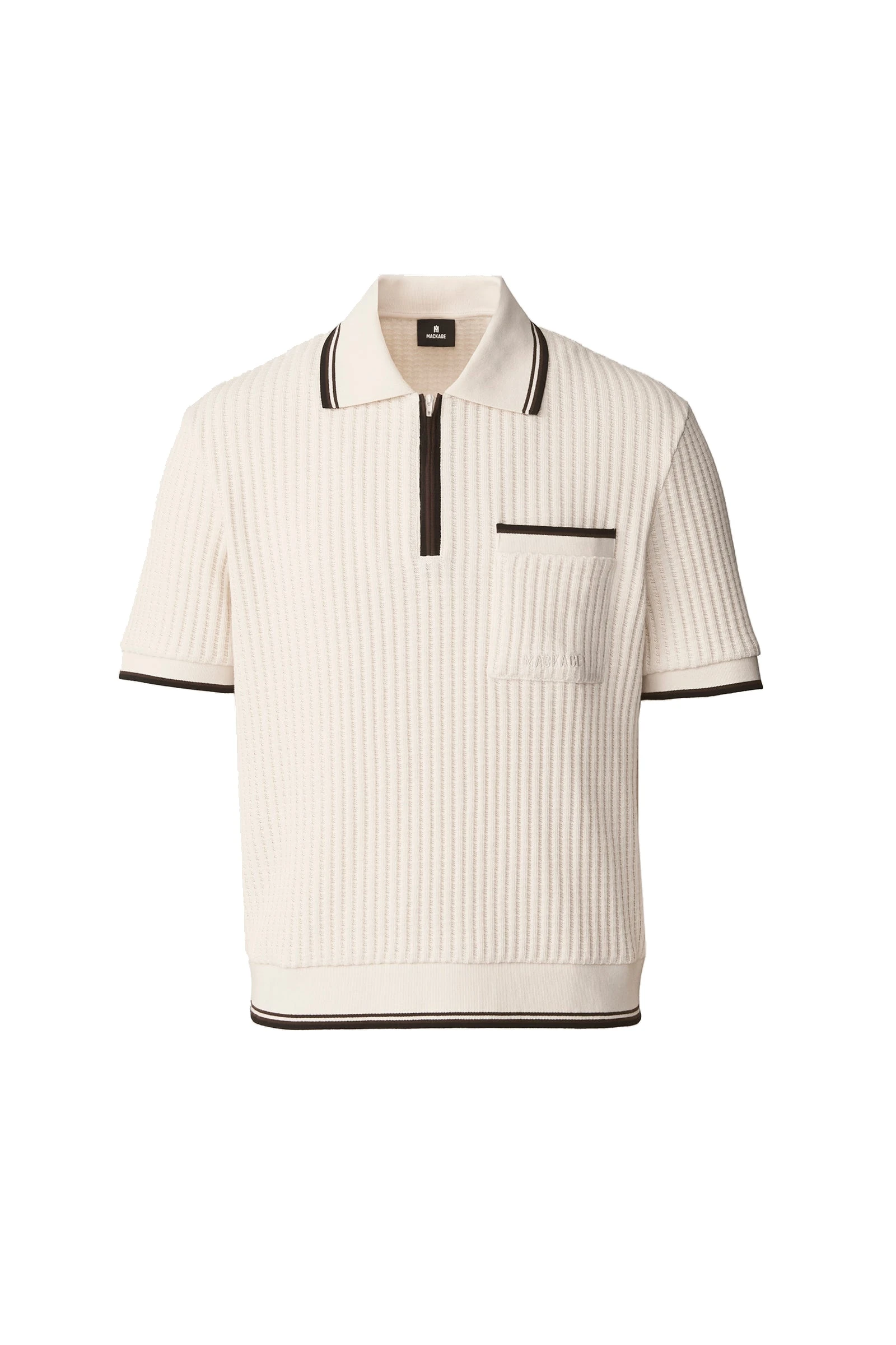 Mackage Estaban Crochet Knit Quarter-Zip Polo Shirt in Cream Mackage Estaban Crochet Knit Quarter-Zip Polo Shirt in Cream