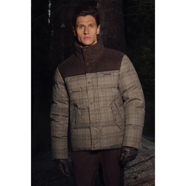 Mackage Everett-GC Glencheck and Corduroy Down Jacket in Taupe