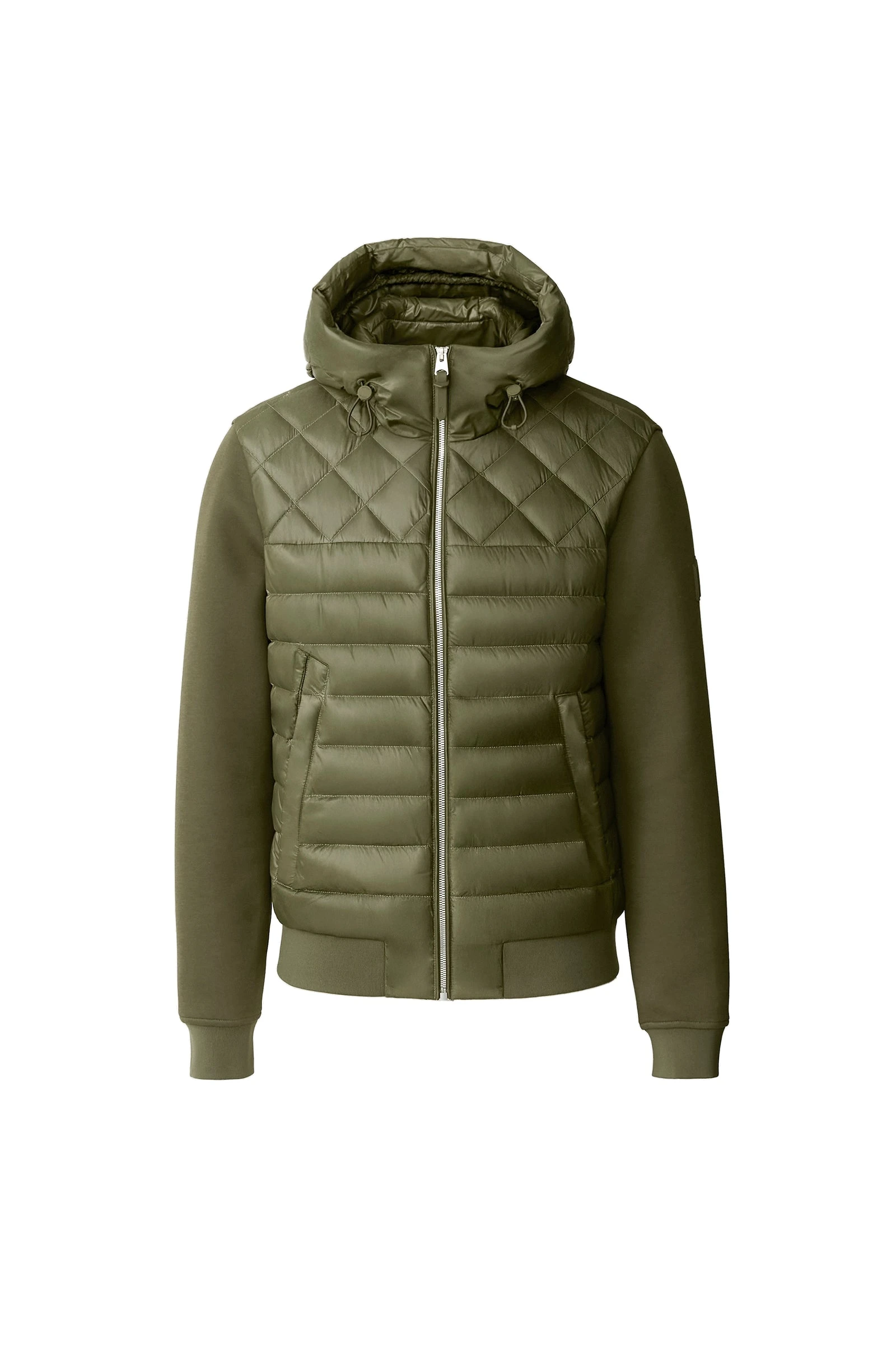Mackage Fletcher Mixed-Media Down Hooded Jacket in Light Military Mackage Fletcher Mixed-Media Down Hooded Jacket in Light Military