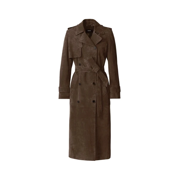 Gael-SU Maxi Suede Trench Coat in Umber