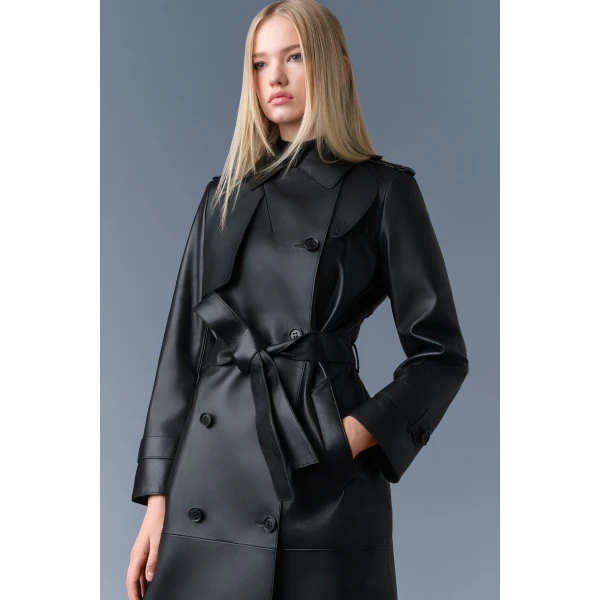Mackage Gael-V Maxi Leather Trench Coat in Black